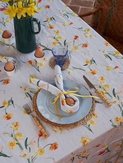 By Hope Daffodil Linen Napkin, Blue/Multi - view 2, Blue Stripe Multi