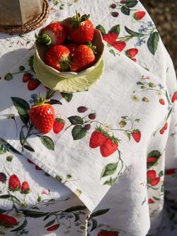 By Hope Wild Strawberry Linen Napkin, White/Multi - view 2, Natural