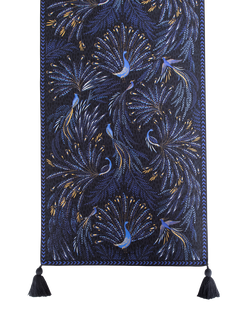 Sara Miller Anniversary Collection Peacock Parade Cotton Table Runner, 260cm Dark Blue, Dark Blue