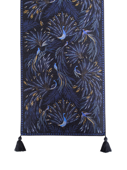 Sara Miller Anniversary Collection Peacock Parade Cotton Table Runner, 260cm Dark Blue, Dark Blue