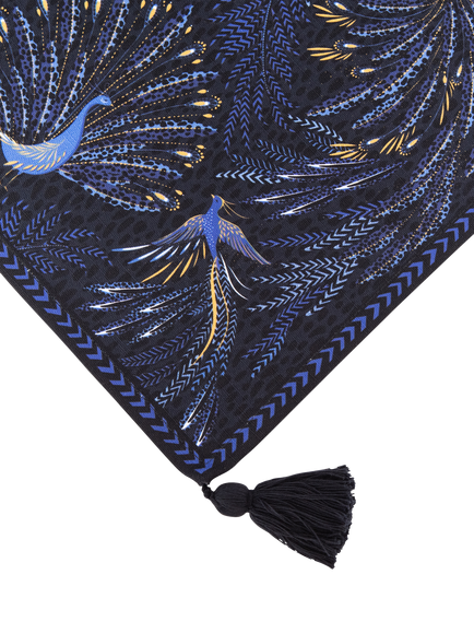 Sara Miller Anniversary Collection Peacock Parade Cotton Table Runner, 260cm Dark Blue - view 2, Dark Blue