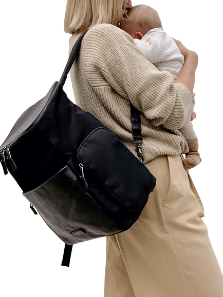 Storksak Alyssa Changing Bag, Black/Gunmetal - view 2, Black & Gunmetal