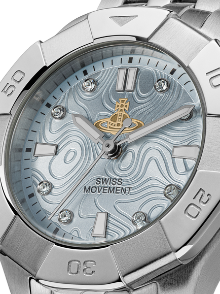 Vivienne Westwood VV341LBLSL Women's Brompton 31mm Bracelet Strap Watch, Silver - view 2, Blue