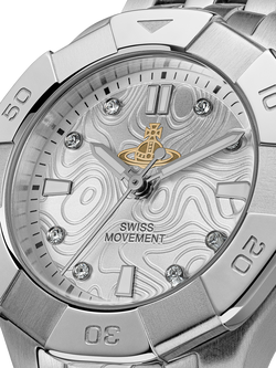 Vivienne Westwood VV341WSSL Women's Brompton Patterned Dial Bracelet Strap Watch, Silver - view 2, Silver/White