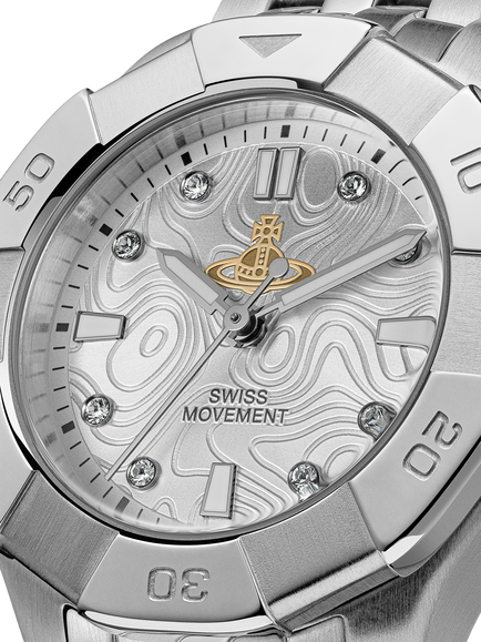 Vivienne Westwood VV341WSSL Women's Brompton Patterned Dial Bracelet Strap Watch, Silver - view 2, Silver/White