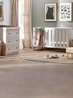 Silver Cross Bromley Cotbed and 3 Drawer Dresser Set, White with Carmel Nursing Chair, Almond - view 2, Brown