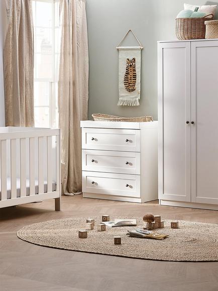 Silver Cross Bromley Cotbed, Double Wardrobe & 3-Drawer Dresser, White with Lunar Crib, Oatmeal - view 2, White/Brown