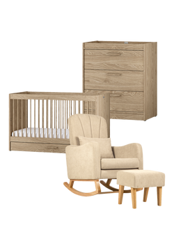 Silver Cross Geneva Cotbed and Dresser, Oak with Carmel Nursing Chair, Almond, Brown