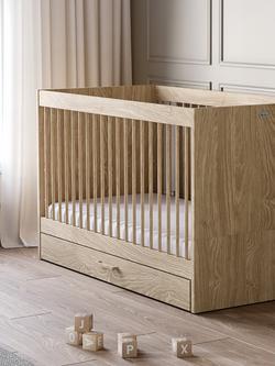 Silver Cross Geneva Cotbed, Dresser & Wardrobe, Oak with Carmel Nursing Chair, Almond - view 2, Brown