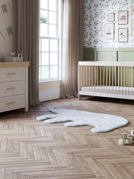 Silver Cross Seville Cotbed and 3 Drawer Dresser Set, Cashmere/Oak with Carmel Nursing Chair, Almond - view 2, Brown