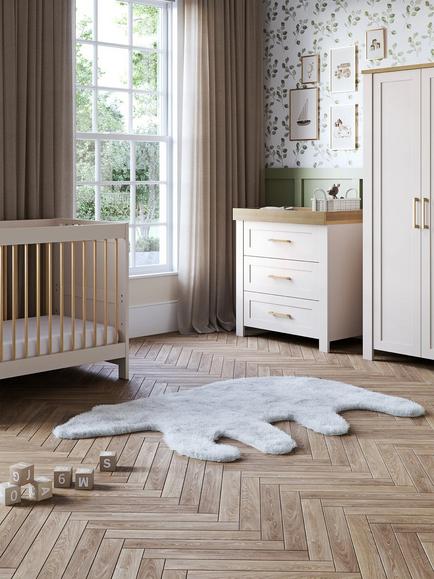 Silver Cross Seville Cotbed, TrueFit™ Fibre Mattress, Dresser & Wardrobe, Cashmere/Oak with Lunar Crib, Oatmeal - view 2, Brown