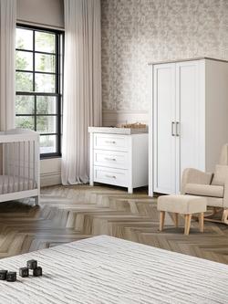 Silver Cross Valencia Cotbed, Mattress, Dresser & Wardrobe, Ash White with Carmel Nursing Chair, Almond - view 2, White/Caramel