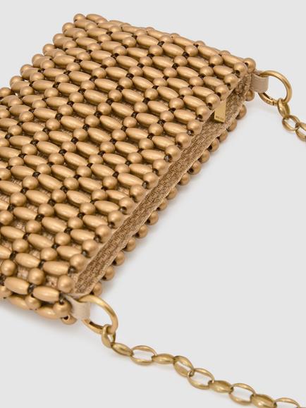 Reiss Beatrix Beaded Wood Chain Strap Evening Bag, Gold - view 2, Gold