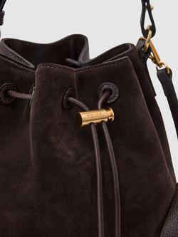 Reiss Esther Suede & Leather Bucket Bag, Chocolate - view 2, Dark Brown