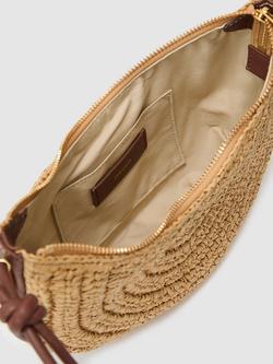 Reiss Harriet Raffia Effect Half Moon Shoulder Bag, Natural - view 2, Light Brown
