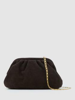 Reiss Mia Suede Pouch Clutch Bag, Chocolate, Dark Brown