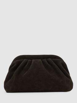 Reiss Mia Suede Pouch Clutch Bag, Chocolate - view 2, Dark Brown