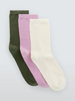 John Lewis Ankle Socks, Pack of 3, Pink Multi, Pink Multi