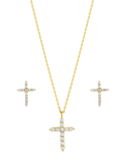 Jon Richard Cubic Zirconia Cross Jewellery Set, Gold, Gold