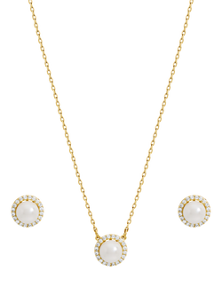 Jon Richard Crystal and Pearl Halo Bridal Jewellery Set, Gold, Gold