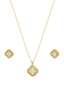 Jon Richard Filigree and Mother Of Pearl Clover Jewellery Set, Gold, Gold