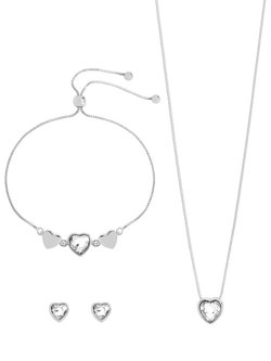 Jon Richard Crystal Heart Bracelet, Earrings and Pendant Necklace Jewellery Set, Silver, Silver