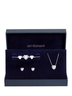 Jon Richard Crystal Heart Bracelet, Earrings and Pendant Necklace Jewellery Set, Silver - view 2, Silver