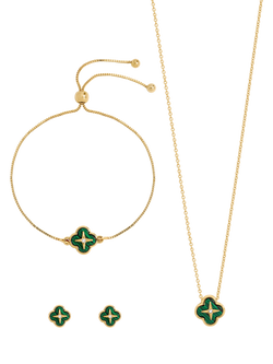 Jon Richard Malachite Clover Trio Set, Gold, Gold