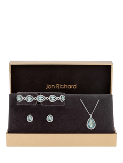 Jon Richard Aqua Pear Drop Trio Jewellery Set, Silver - view 2, Silver