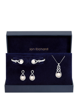 Jon Richard Pearl and Crystal Infinity Trio Jewellery Set, Silver - view 2, Silver