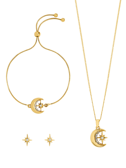 Jon Richard Crystal and Moon Trio Set, Gold, Gold