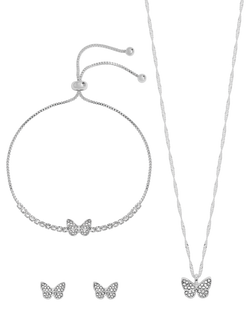 Jon Richard Crystal Butterfly Trio Jewellery Set, Silver, Silver