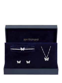 Jon Richard Crystal Butterfly Trio Jewellery Set, Silver - view 2, Silver