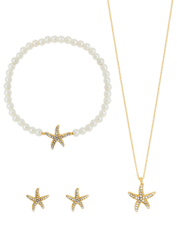 Jon Richard Pavé and Pearl Starfish Trio Jewellery Set, Gold, Gold