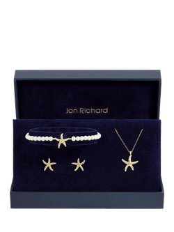 Jon Richard Pavé and Pearl Starfish Trio Jewellery Set, Gold - view 2, Gold