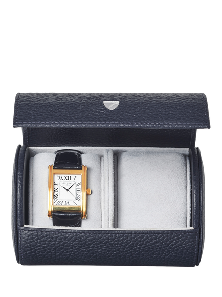 Aspinal of London Leather Double Watch Box, Navy, Navy