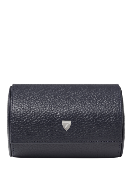 Aspinal of London Leather Double Watch Box, Navy - view 2, Navy