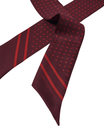 Aspinal of London Skinny Hearts Silk Scarf, Cherry - view 2, Cherry