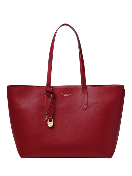 Aspinal of London Zipped East West Leather Tote Bag, Cherry, Cherry