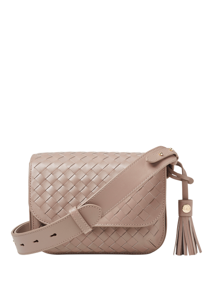 Aspinal of London Ella Leather Slot Weave Cross Body Bag, Moleskin, Moleskin