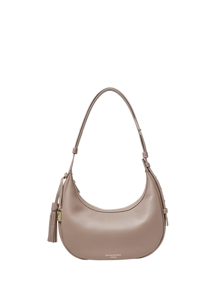 Aspinal of London Soho Pebble Leather Small Crescent Bag, Moleskin, Moleskin