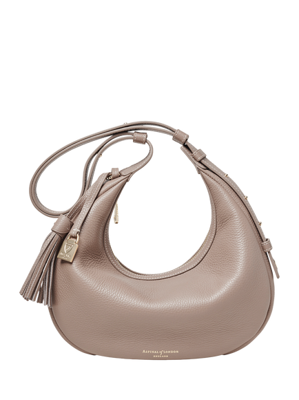 Aspinal of London Soho Pebble Leather Small Crescent Bag, Moleskin - view 2, Moleskin