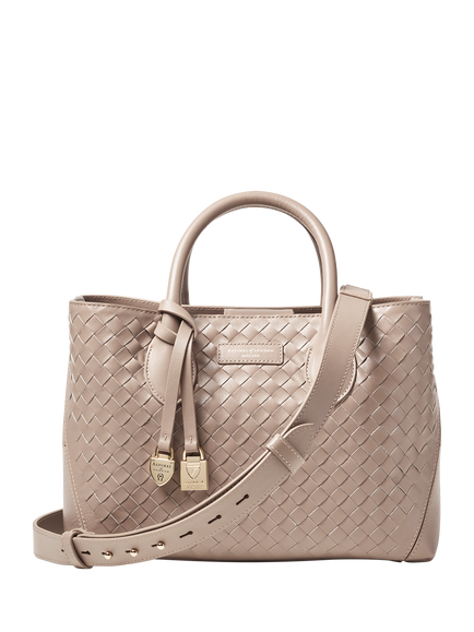 Aspinal of London Midi London Woven Leather Tote Bag, Moleskin, Moleskin