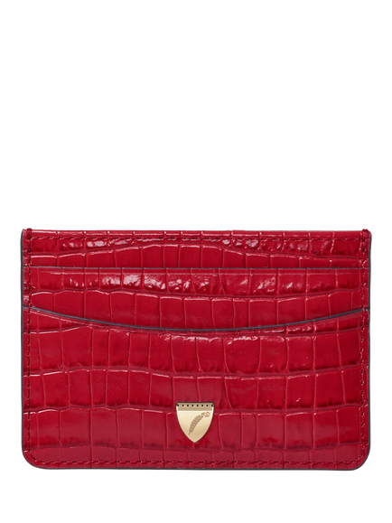 Aspinal of London Croc Leather Slim Credit Card Case, Cherry