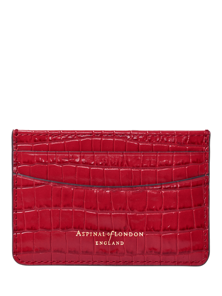 Aspinal of London Croc Leather Slim Credit Card Case - view 2, Cherry