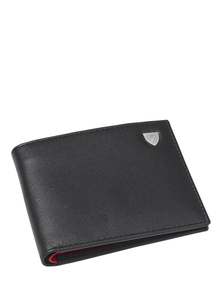 Aspinal of London 8 Card Single Billfold Leather Wallet, Black/Ruby Red