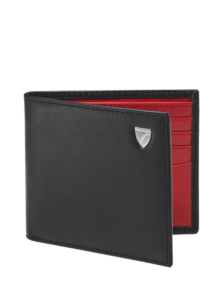 Aspinal of London 8 Card Single Billfold Leather Wallet - view 2, Black/Ruby Red