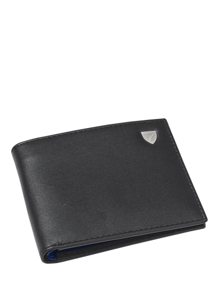 Aspinal of London 8 Card Single Billfold Leather Wallet, Black/Caspian Blue