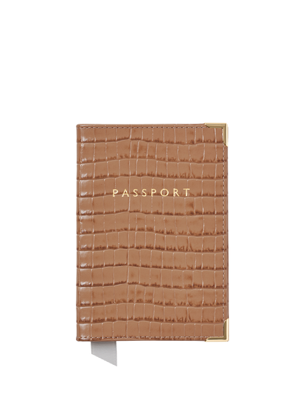 Aspinal of London Croc Leather Passport Cover, Caramel