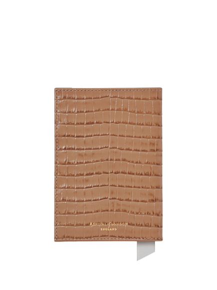 Aspinal of London Croc Leather Passport Cover - view 2, Caramel